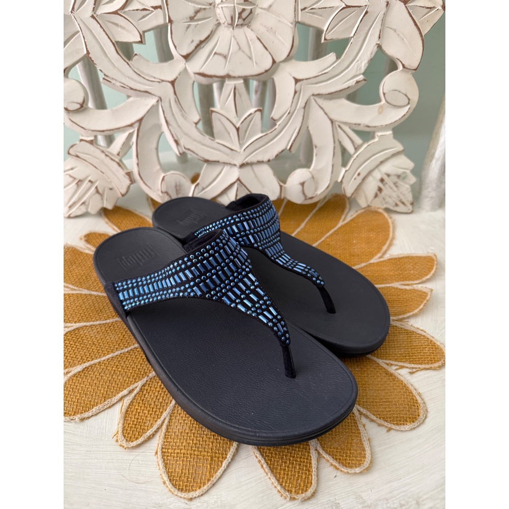 Fitflop Blue Studded Thong Skinny Wedge Sparkling Sandals Woman's EU 37.5 US 6.5